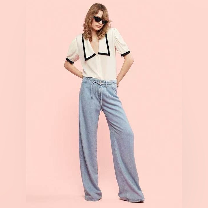 Nwt Frame Sailor Satin-Trimmed Embroidered Silk Blouse In White